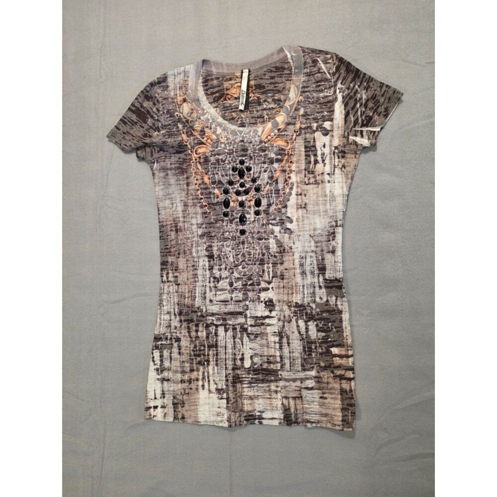 Vintage Petrol Graphic Rhinestone Shirt‎ Small Grey Cyber Grunge McBling
